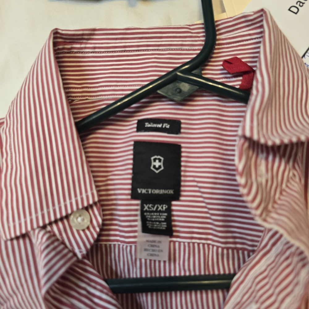Victorinox Vertical Striped Tailored Fit Red/White Button Down Long Sleeve Shirt - Picture 2 of 13